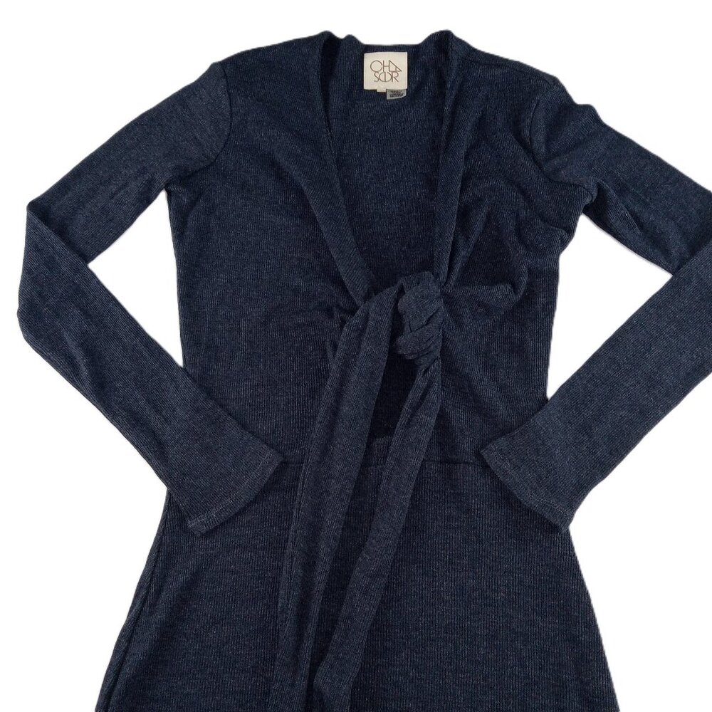Chaser Tie Front Ribbed Knit Midi Dress Women's Size Small Slate Long Sleeve